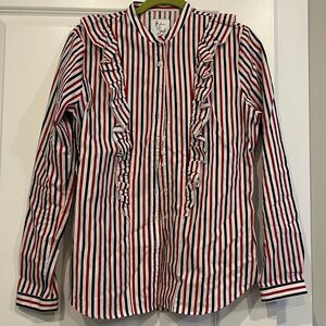 The shirt by Rochelle Behrens red blue stripe ruffle shirt medium